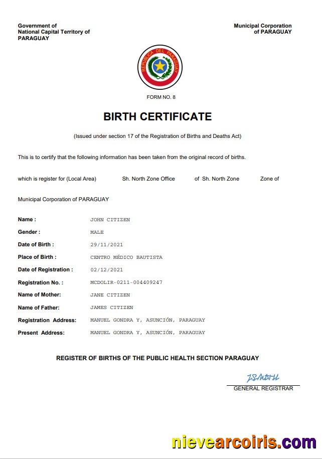 Paraguay birth certificate